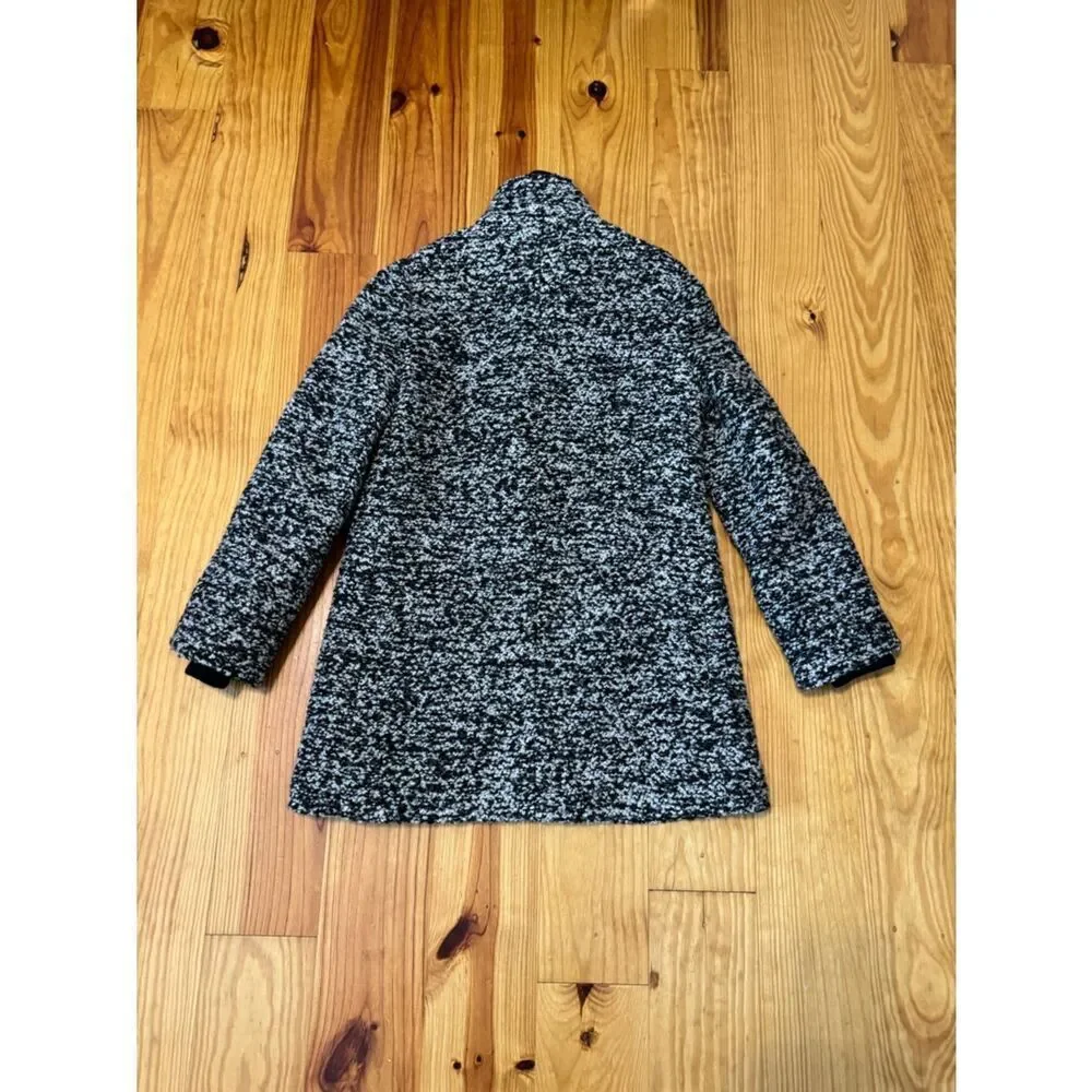 J. Crew Coat Italian Wool Lodge Zip Up in Boucle Speckled Black White Women’s 4